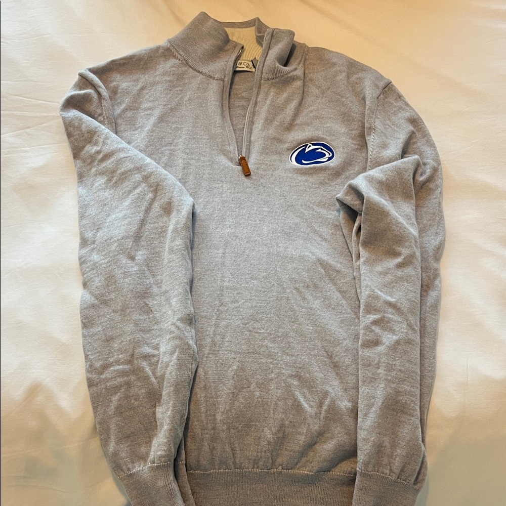 Collars & Co Men's Gray Penn State Quarter Zip Sweater